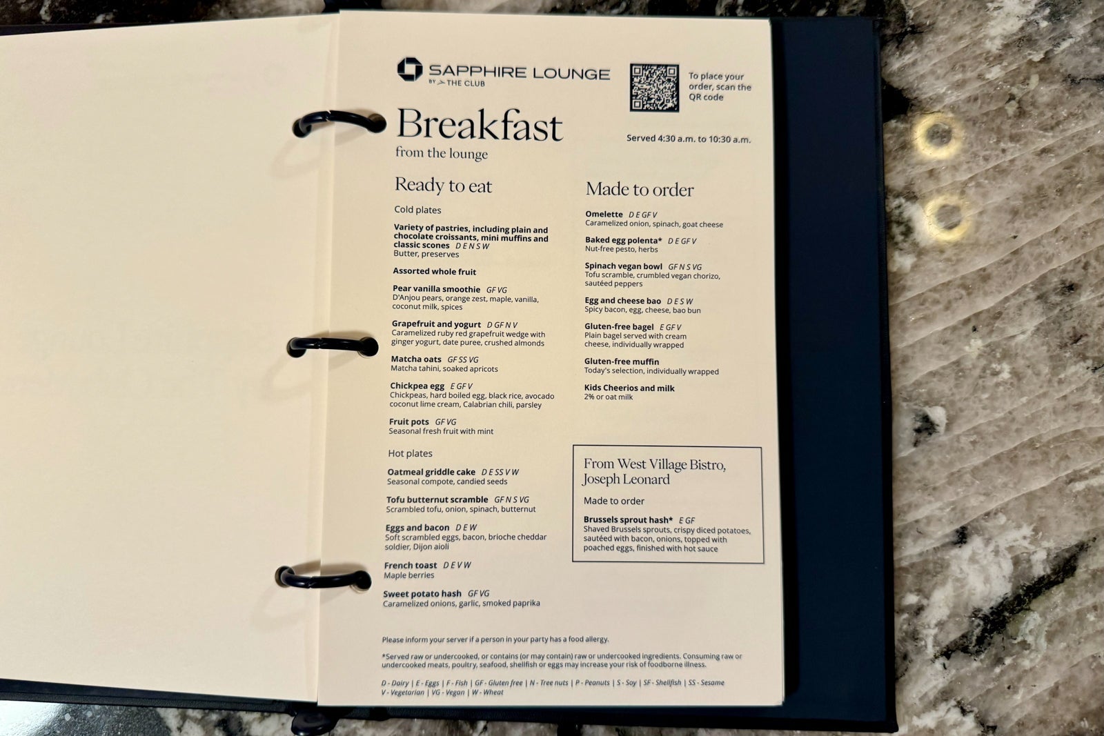 Menu for Chase Sapphire Lounge LaGuardia LGA