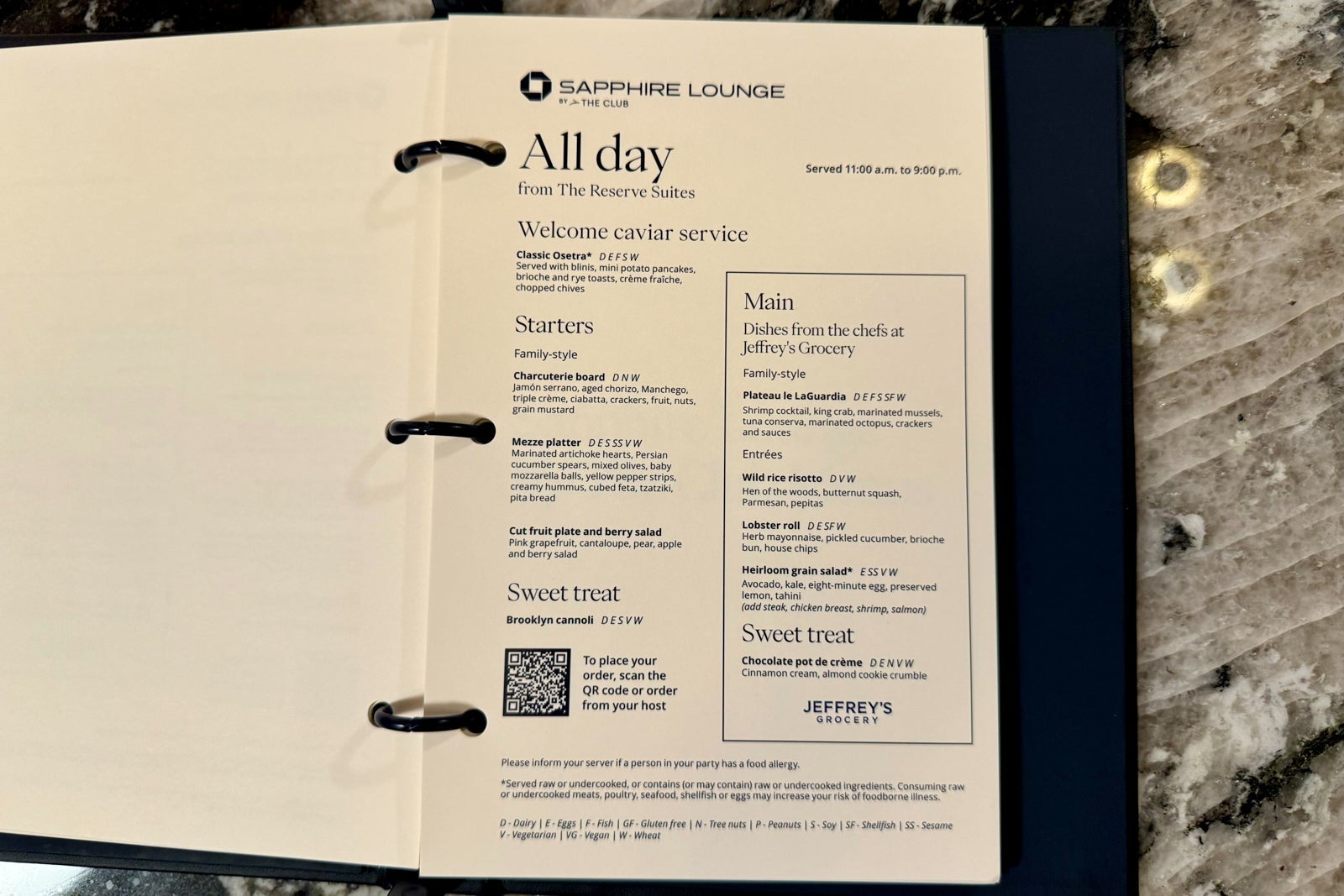 Menu for Chase Sapphire Lounge LaGuardia LGA