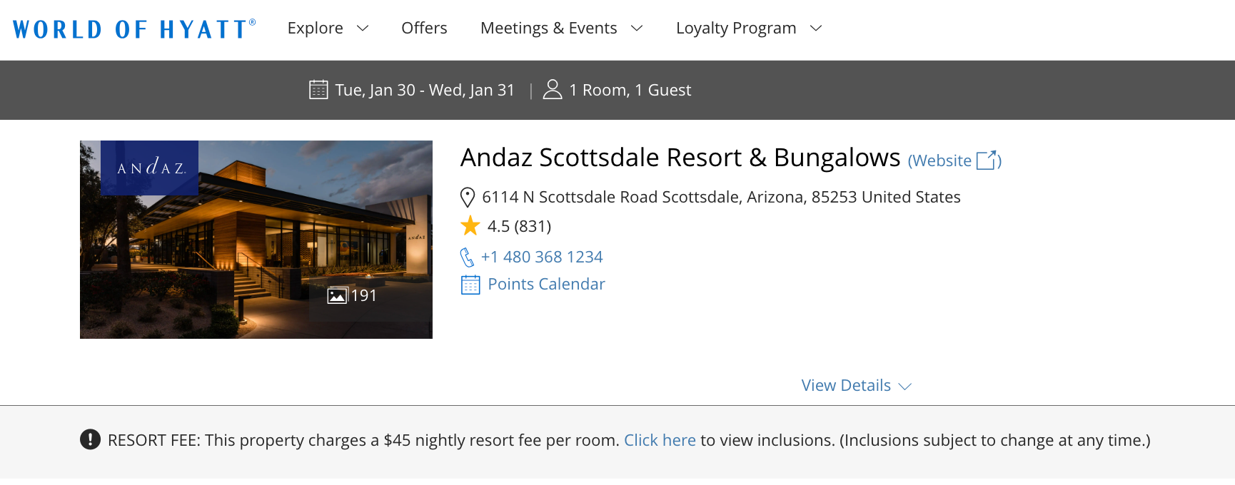 andaz scottsdale booking