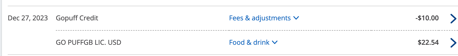 Gopuff transactions on Chase. CHASE