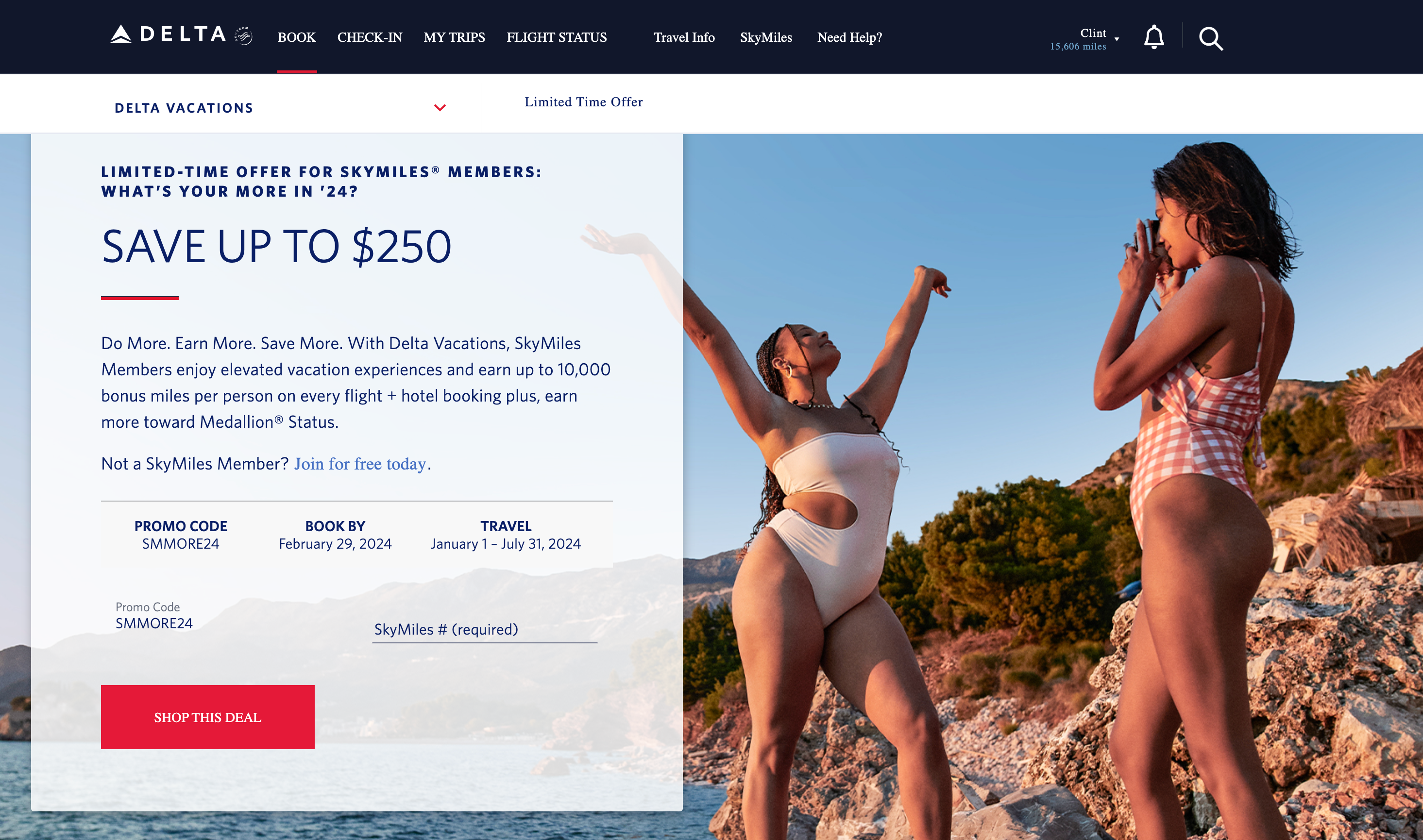 Delta Vacations landing page