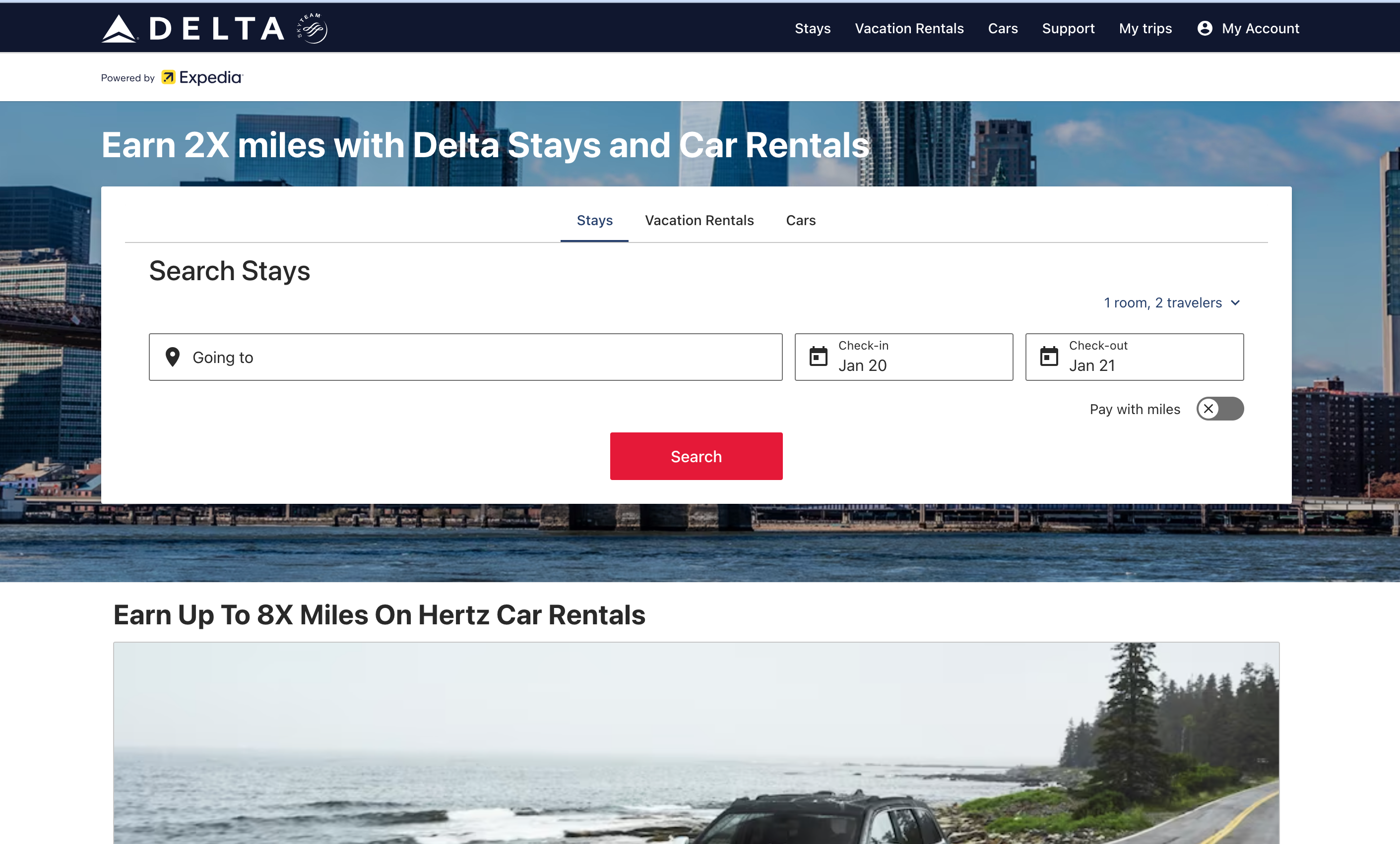 Landing page for travelextras-delta.com/