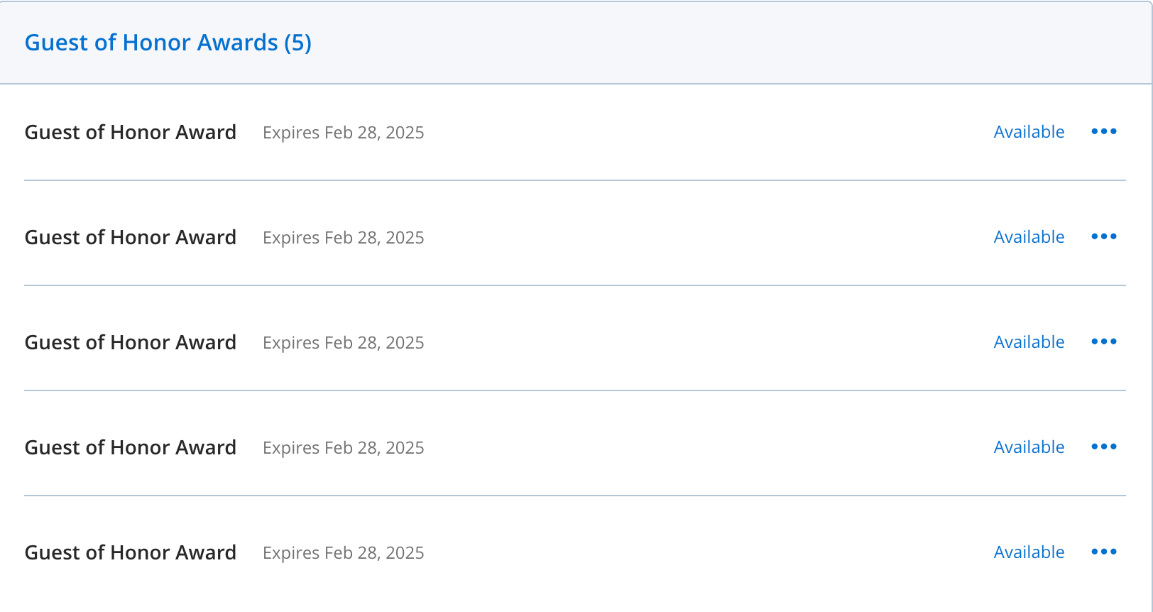 Hyatt page showing guest of honor benefit.
