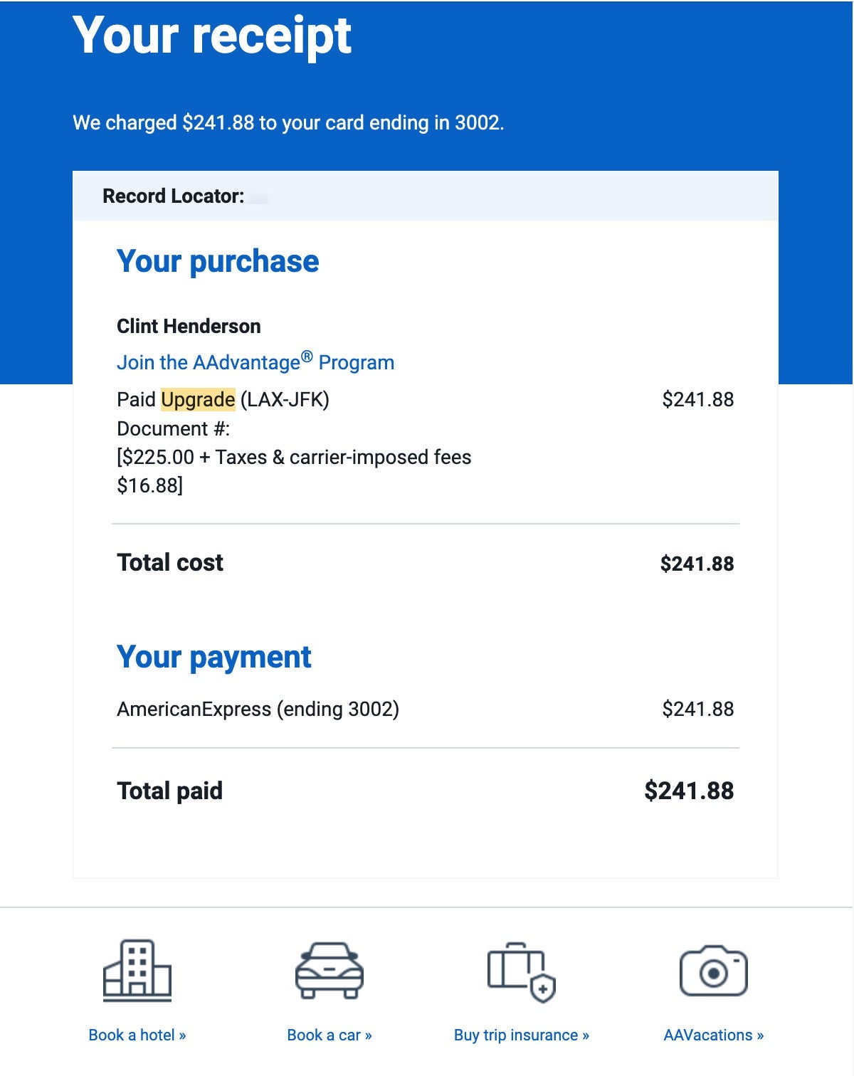 AA Loyalty Point reward choices web page. AA.COM