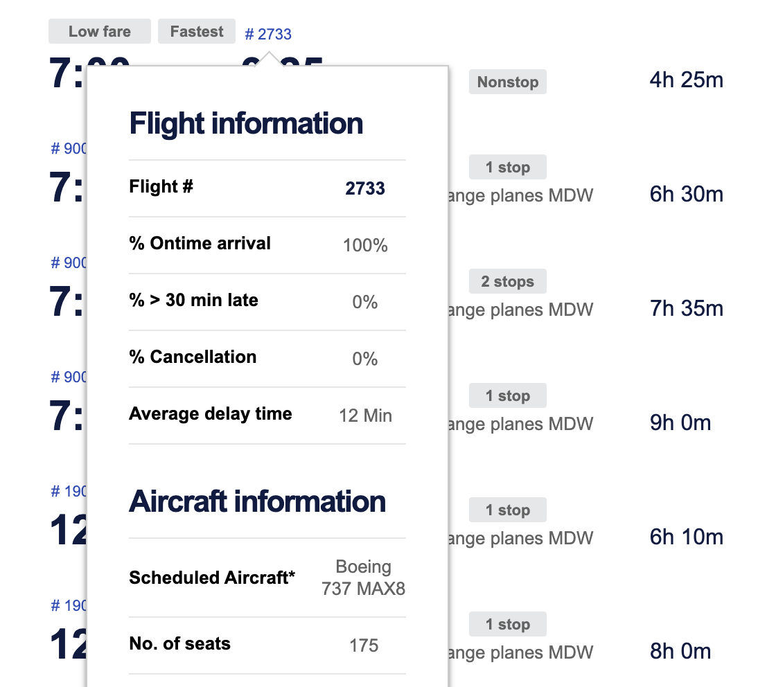 southwest flight info