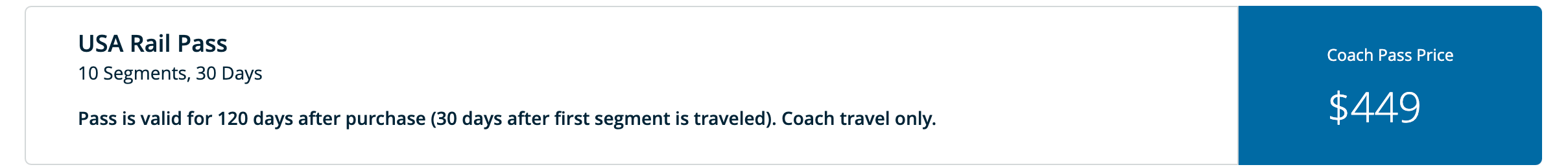 Screenshot of Amtrak rail pass information