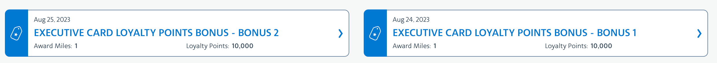 Citi Executive card bonus Loyalty Points tracker.