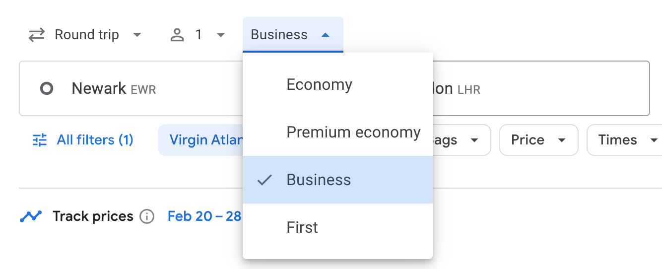 searching business class
