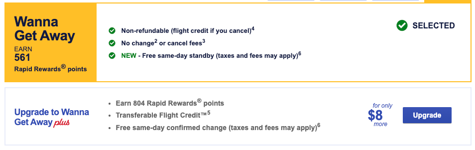 Wanna get away fare Southwest