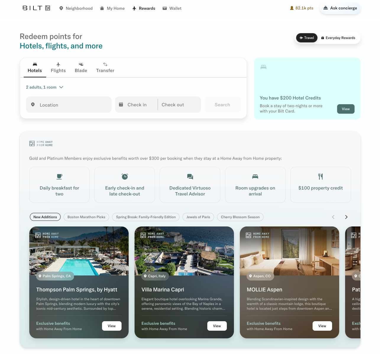 Bilt Travel search page