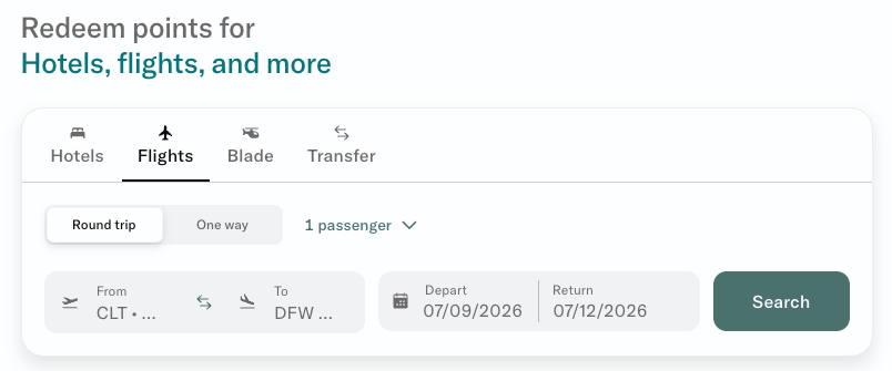 Bilt Travel portal flight example