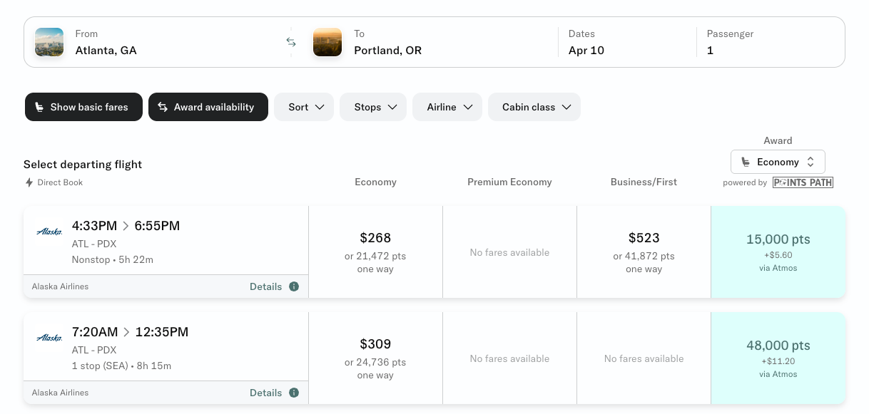 Points Path award search Bilt