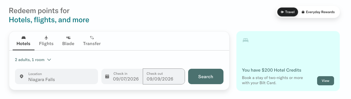 Bilt Travel portal hotel booking