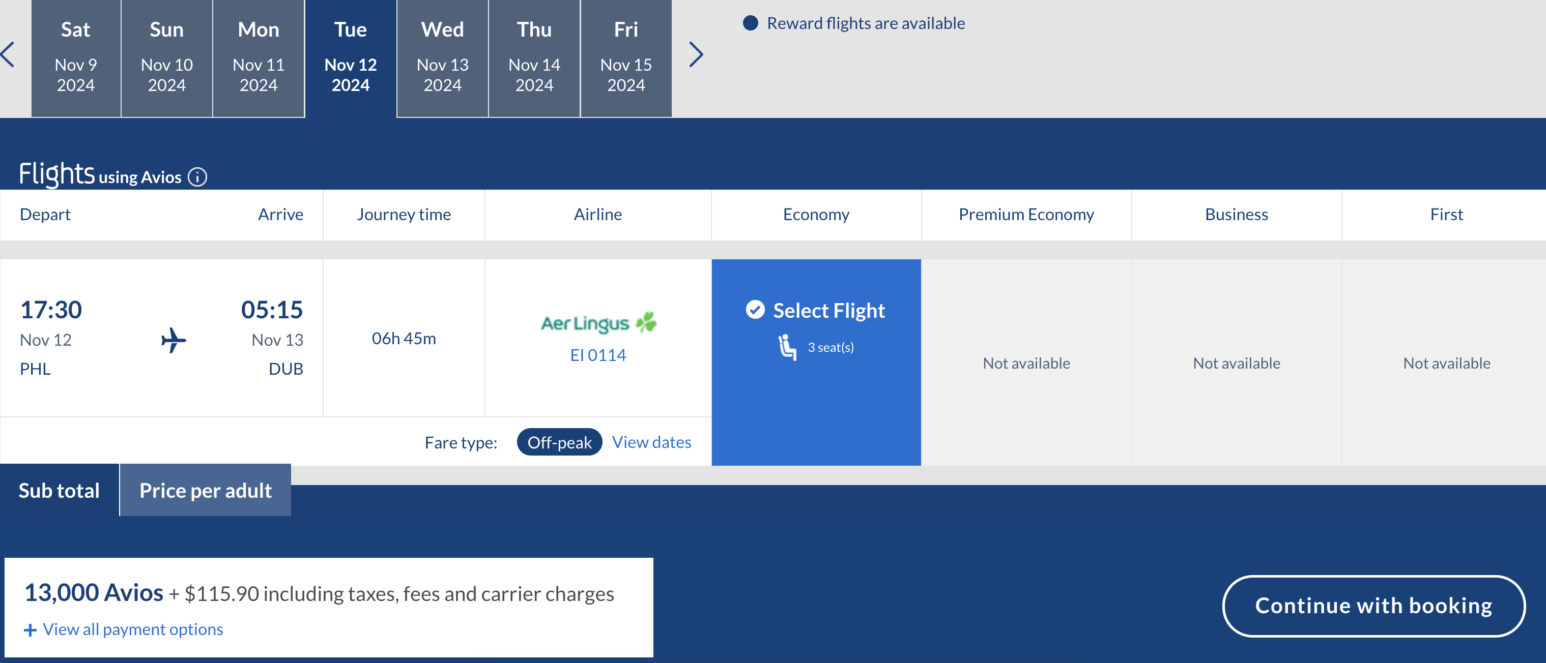 aer lingus award flight