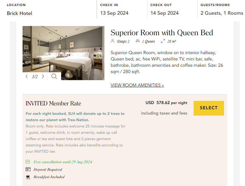 Booking a hotel through SLH