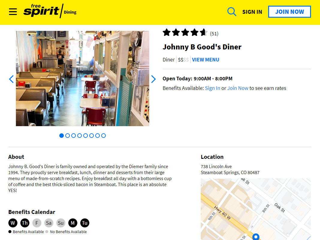 Free Spirit Dining excluded days