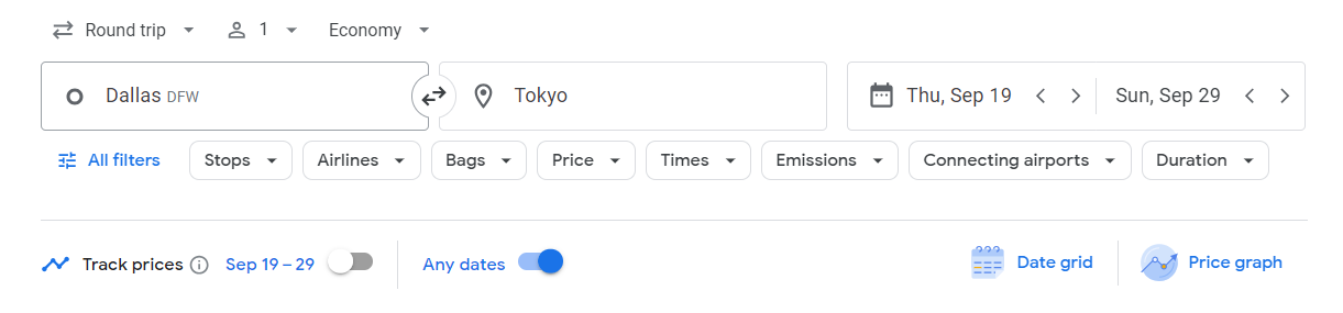 Google Flights track price