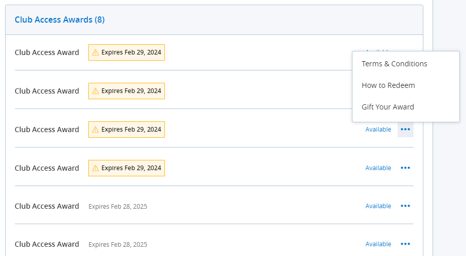 Hyatt club access awards