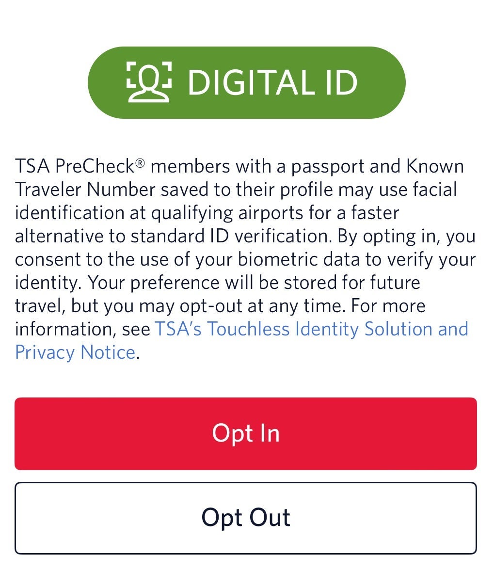 screenshot of opting in to Delta Digital ID