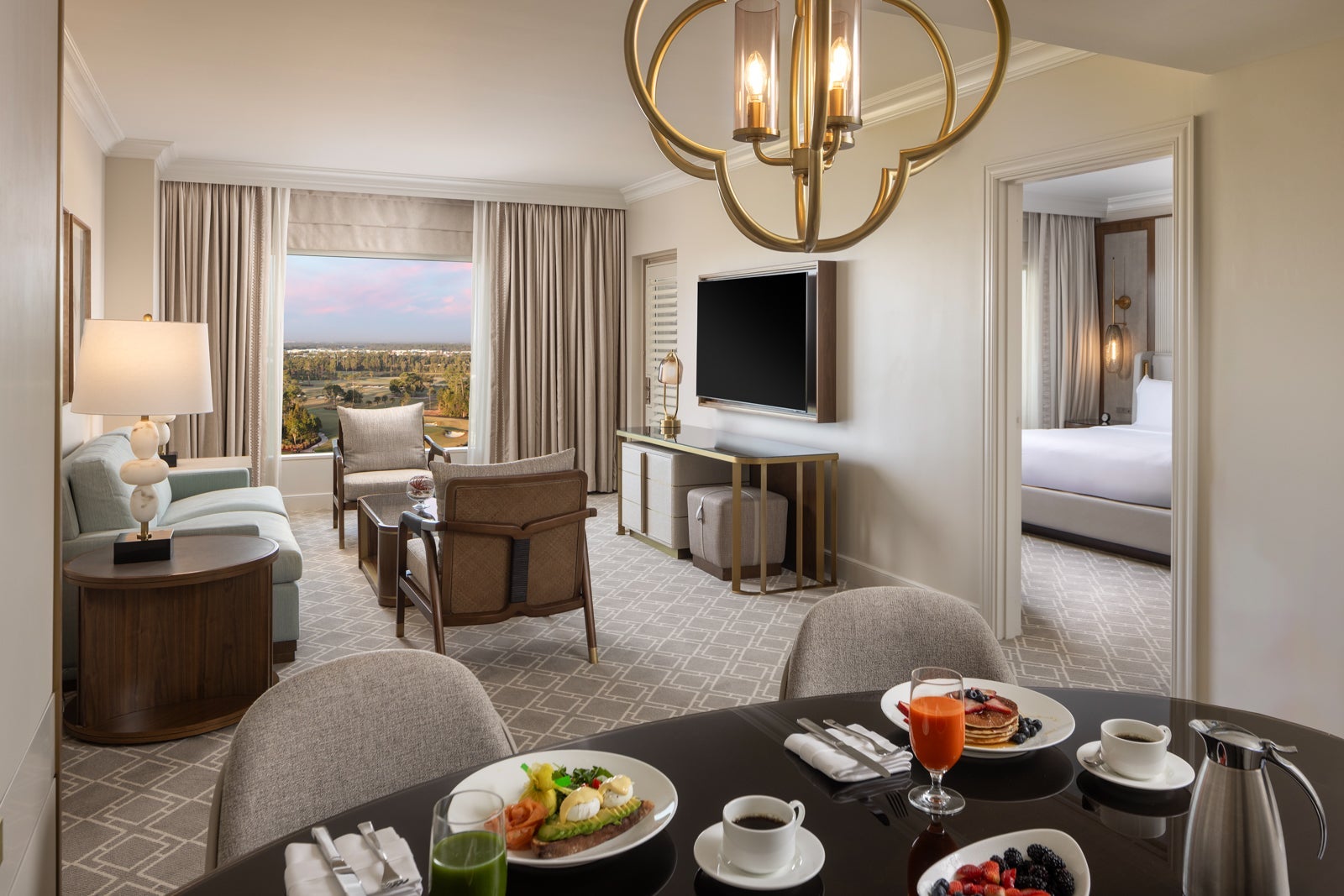 breakfast spread in hotel suite