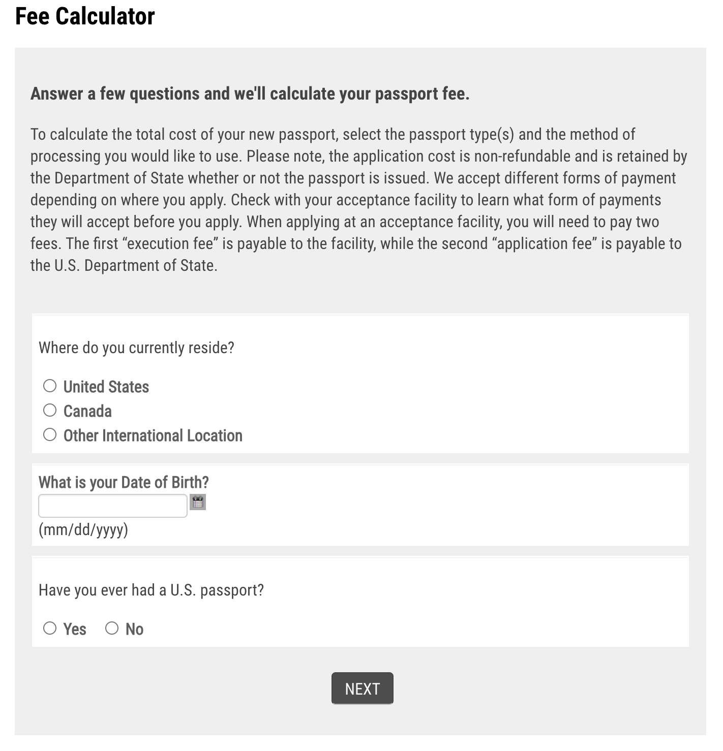 passport fee calculator