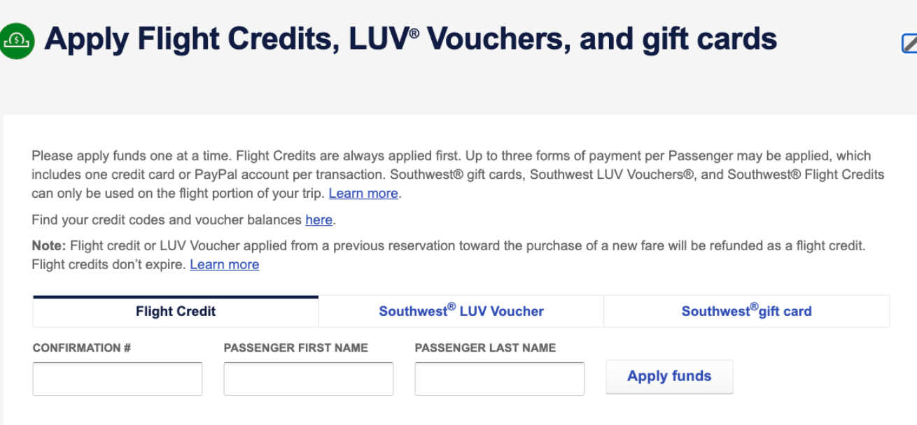 southwest booking page