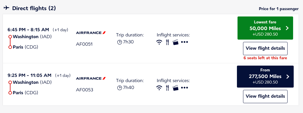 award availability chart
