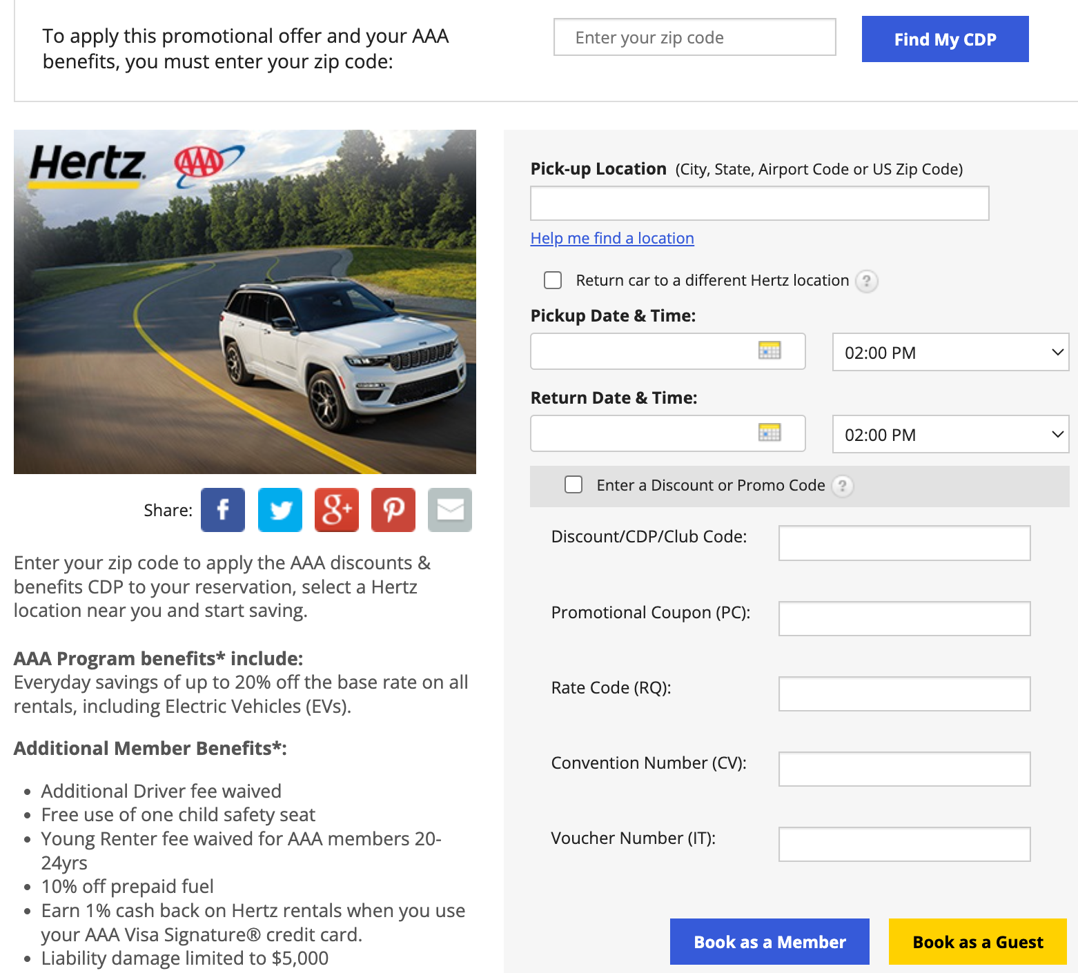 screenshot of Hertz booking