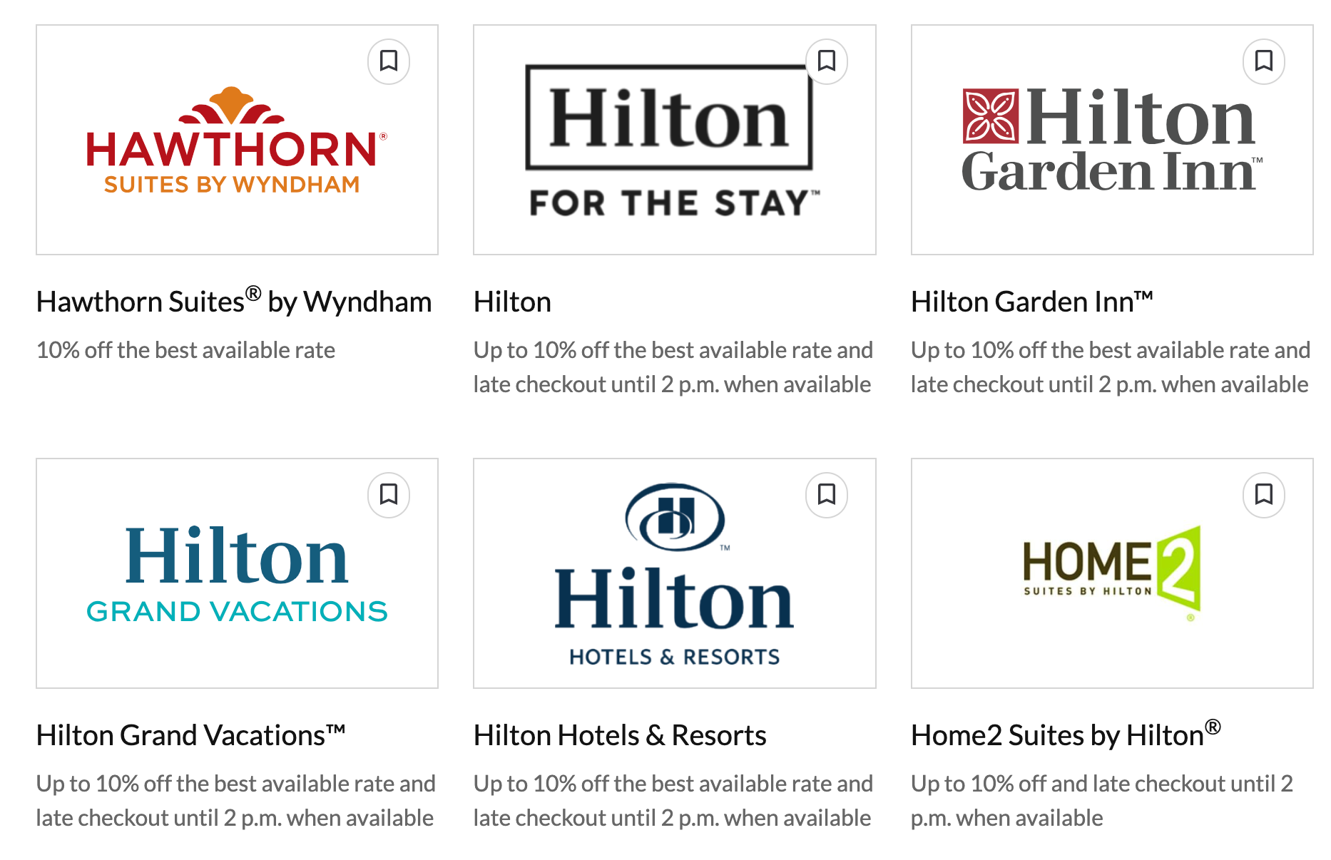 screenshot of hotel discounts