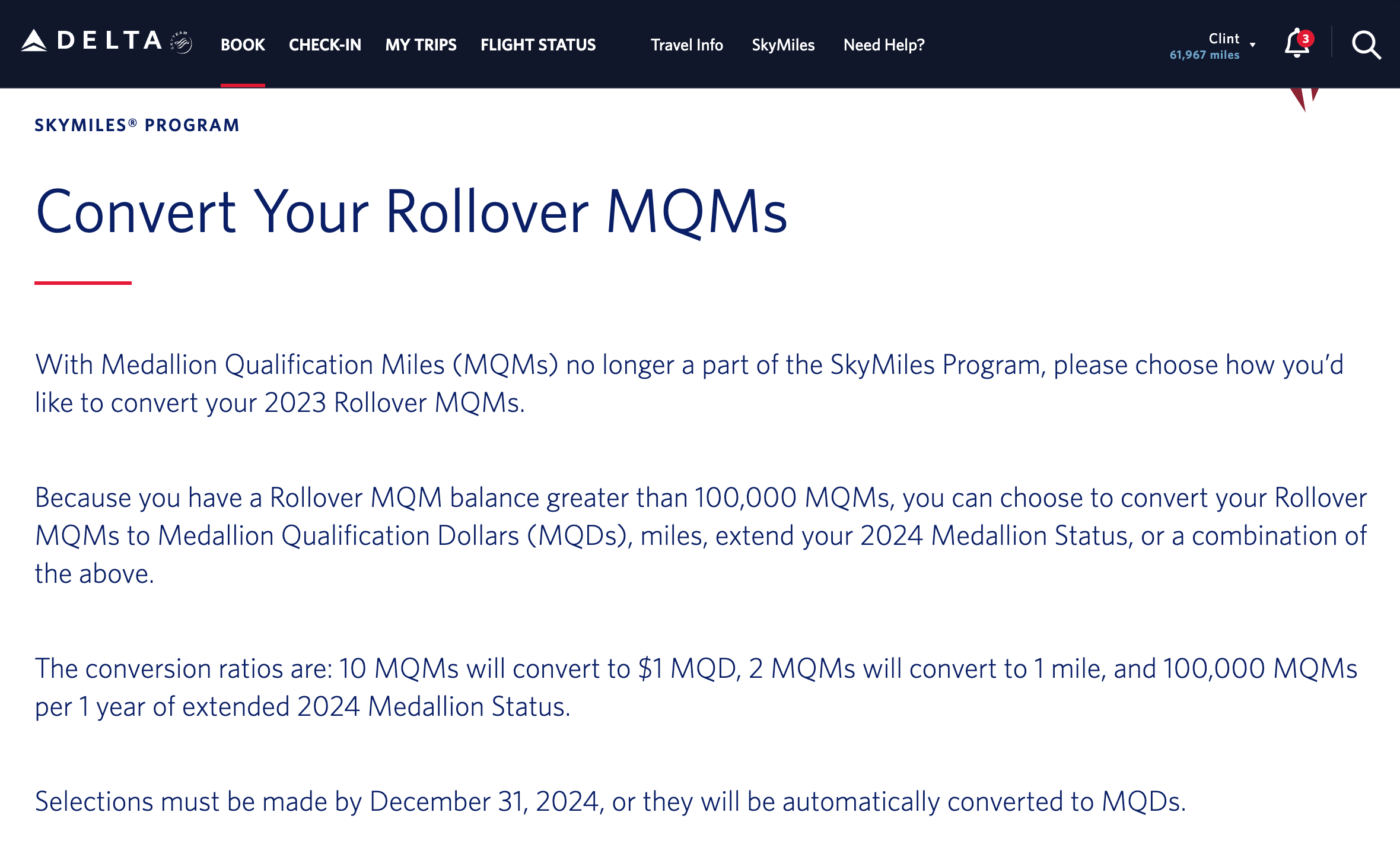 Delta rollover conversion page