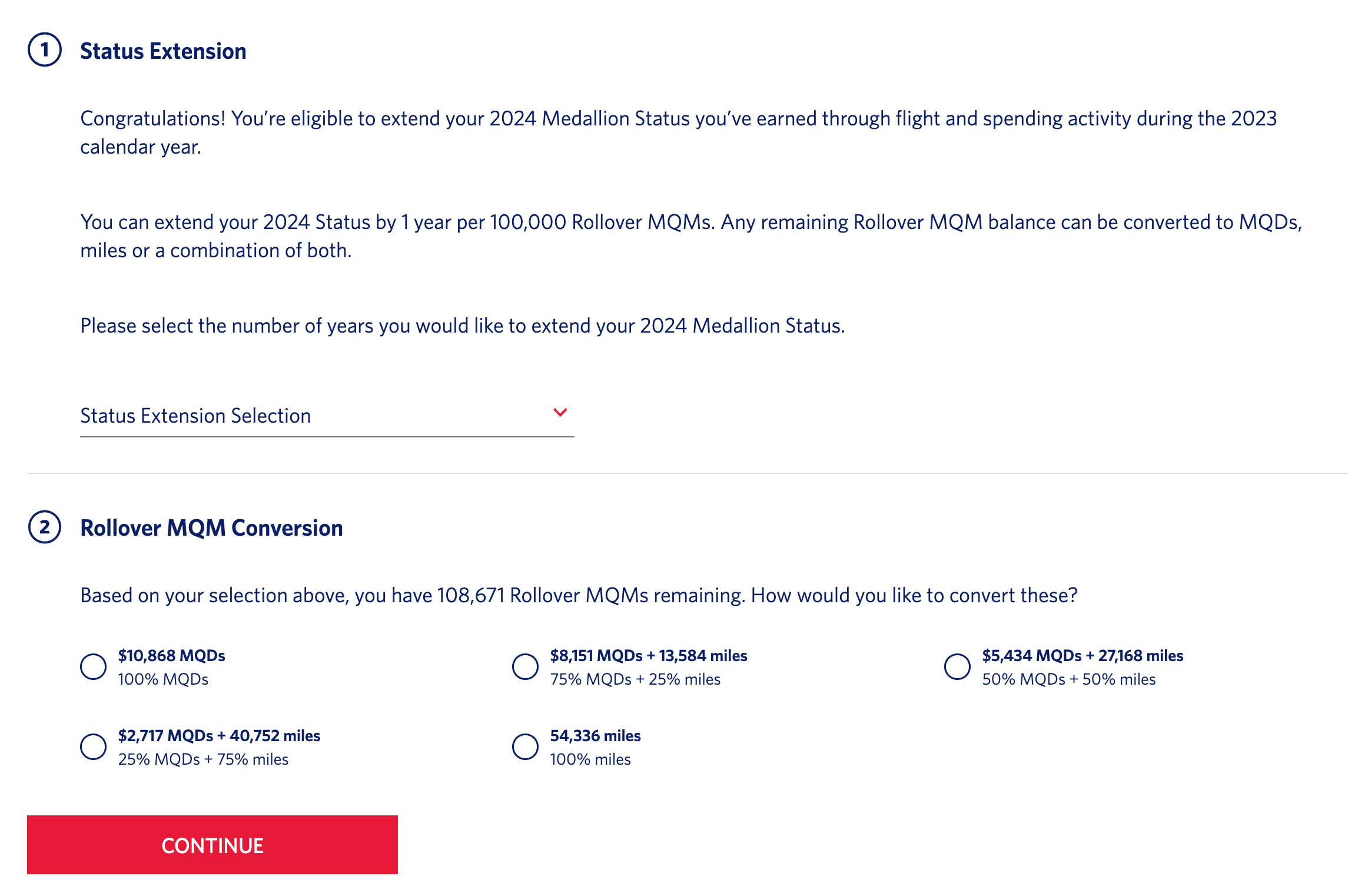 Delta rollover MQM choices.