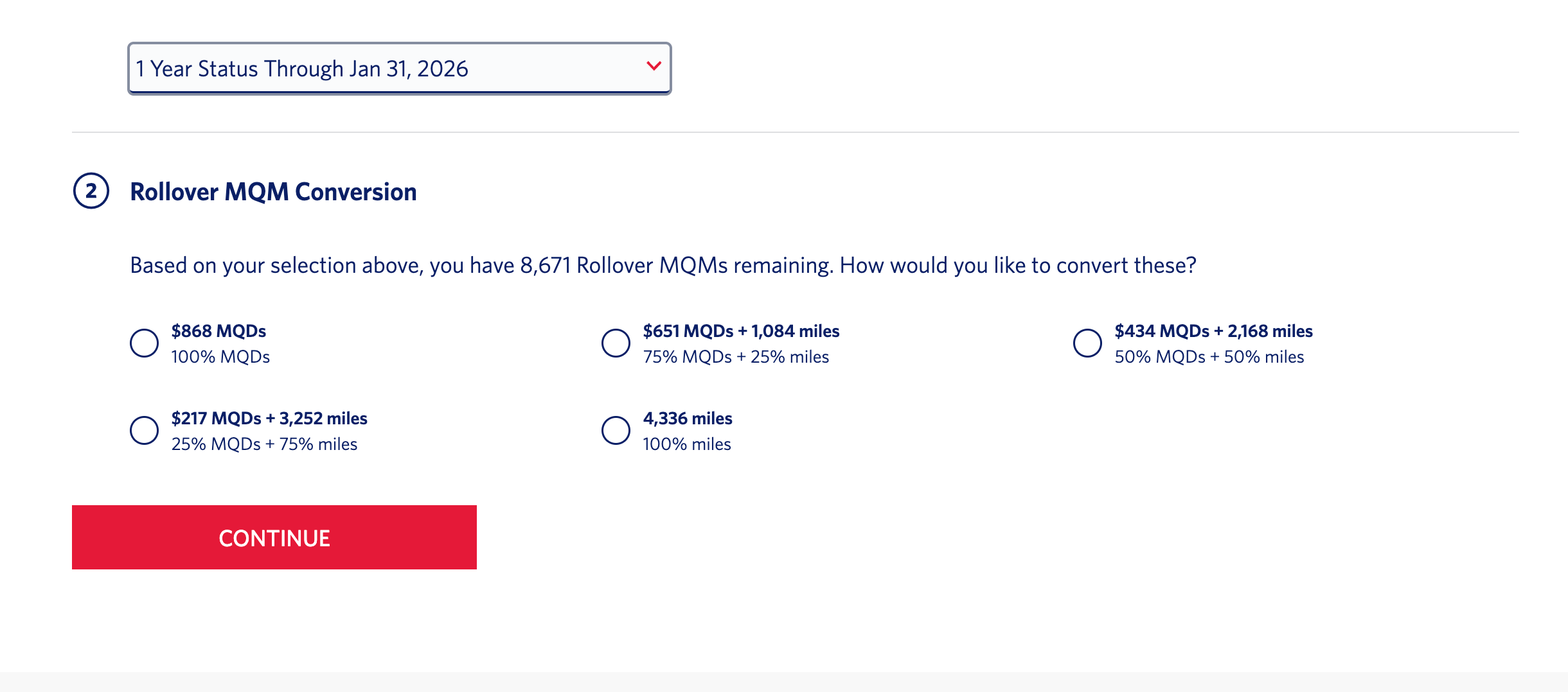 Remaining Delta rollover MQM options.
