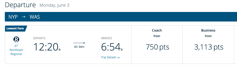 Amtrak price example
