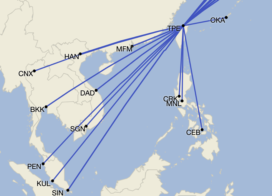 Starlux destinations in Asia.