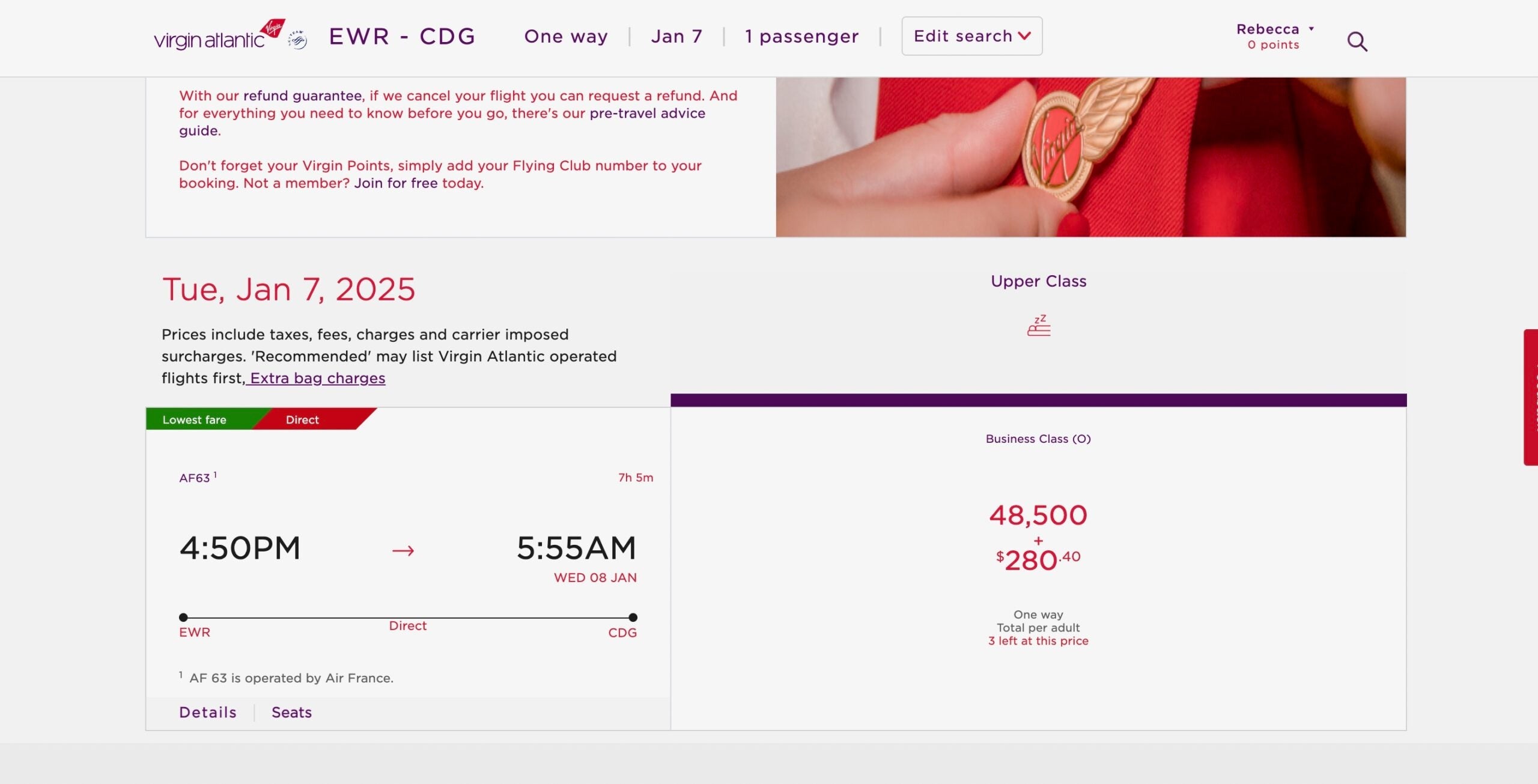 award chart Virgin Atlantic pricing