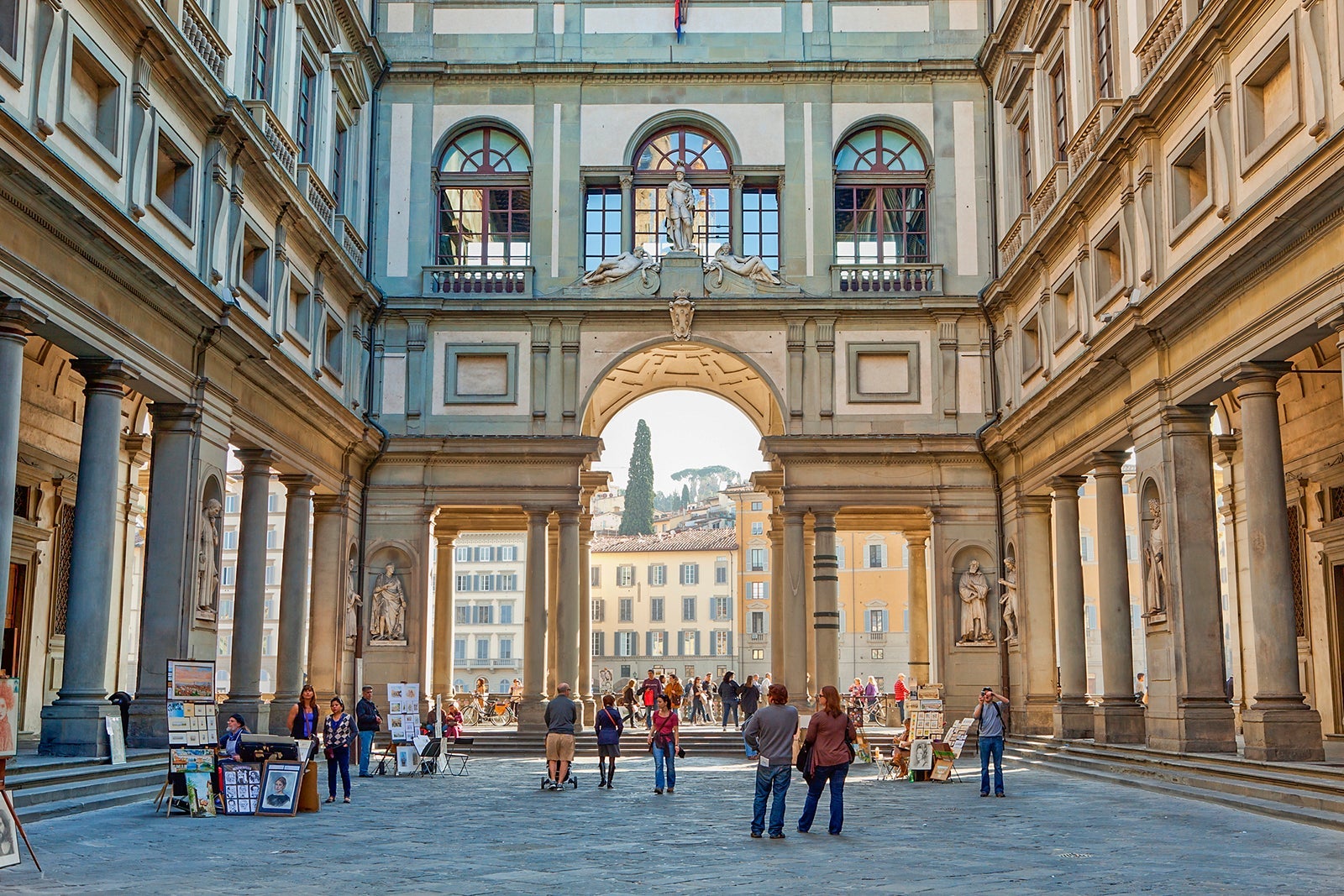 Italy, Florence, Vasari Corridor of Galleria degli Uffizi