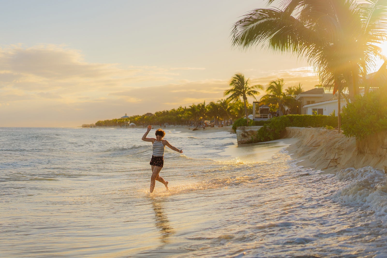 Sunset on the beach in Tulum, Mexico