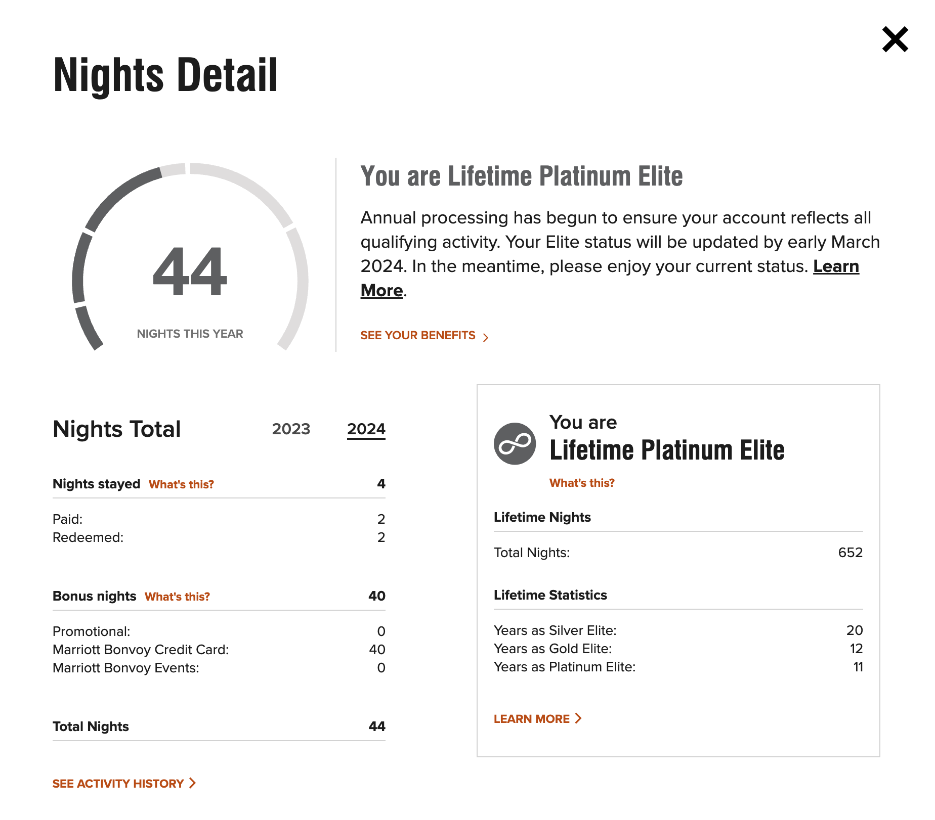 Why you need both Marriott personal and business cards Platinum Status Screenshot