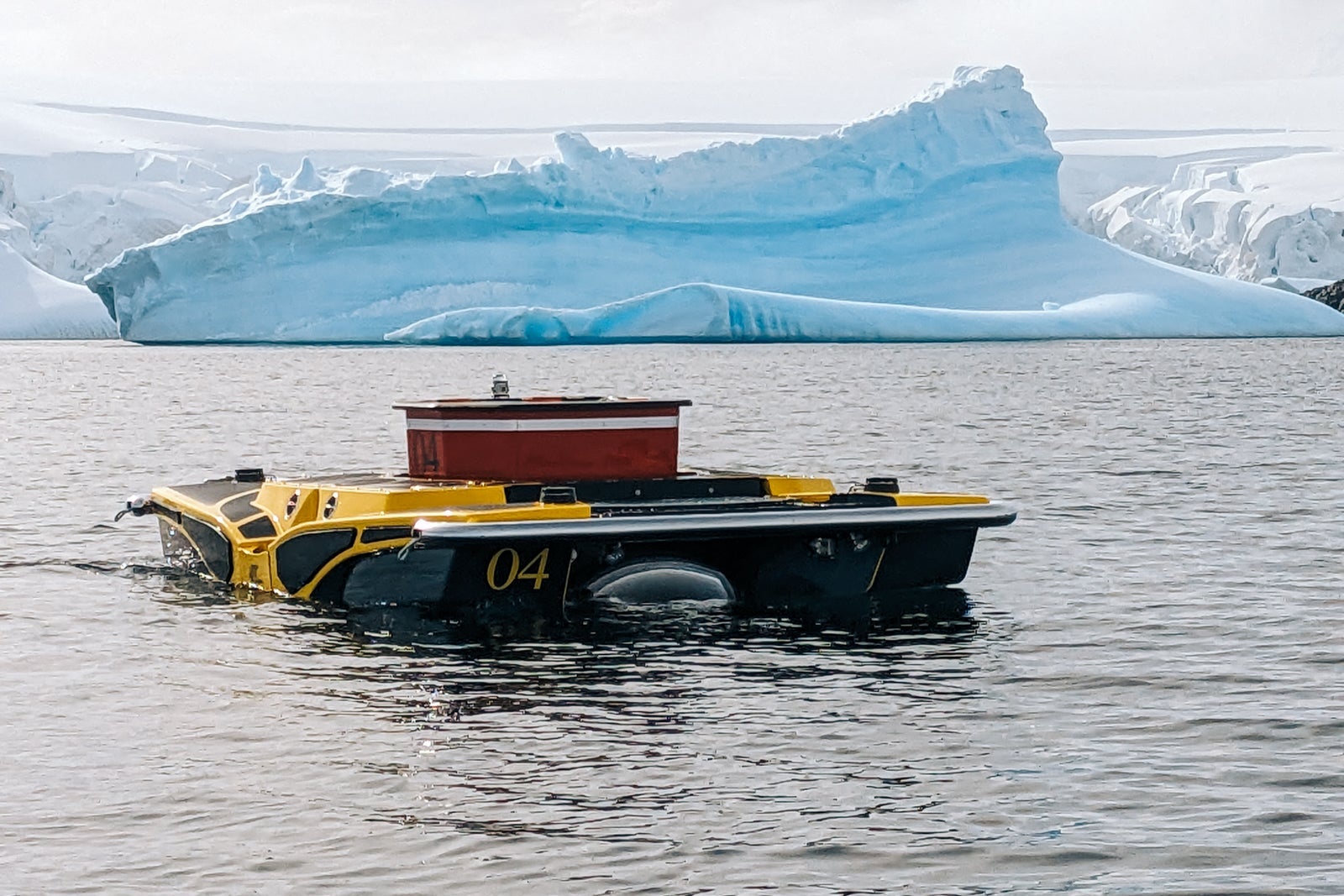 Yellow submersible in Antarctica.