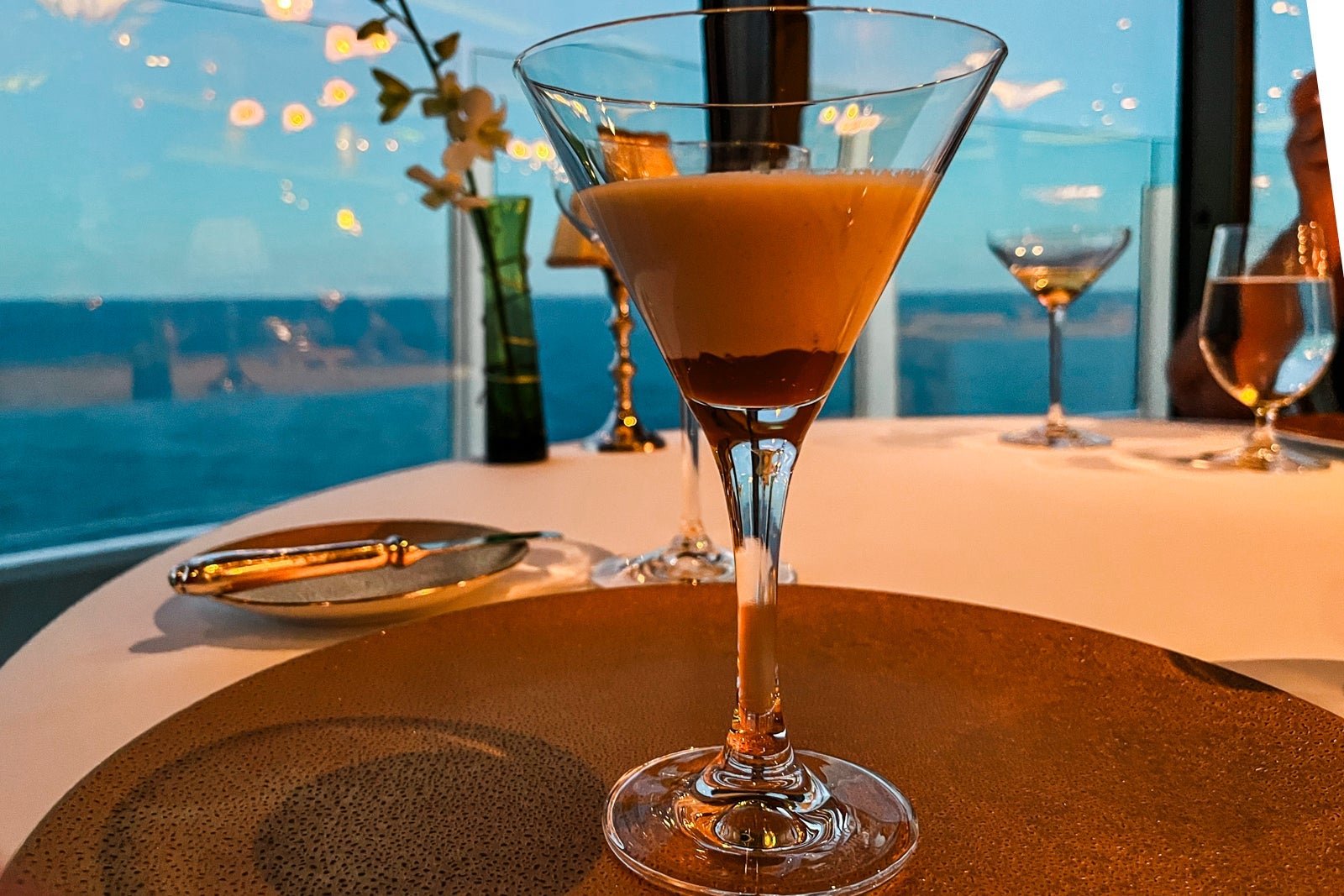An amuse bouche in a martini glass at Disney cruise restaurant Remy