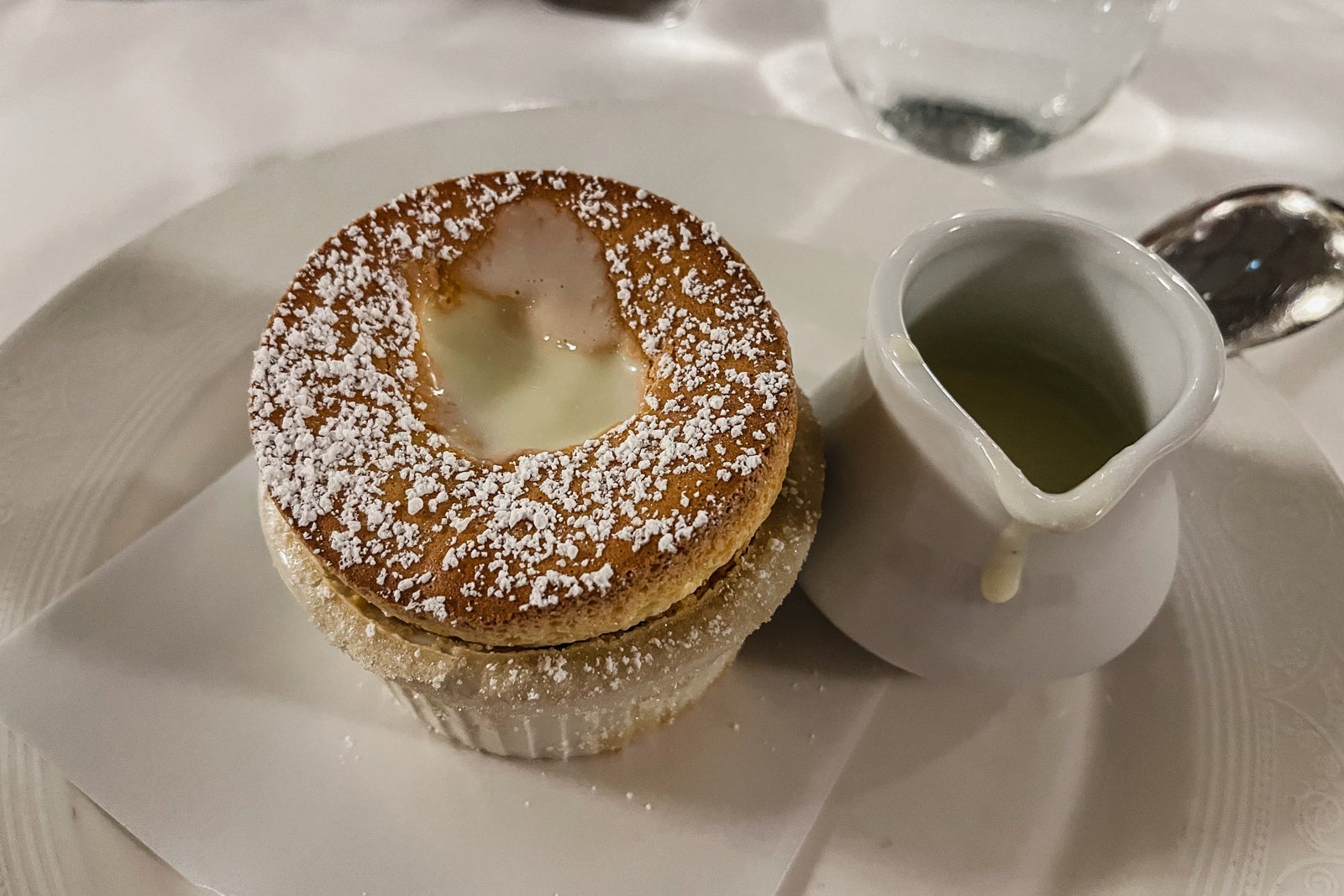 Grand marnier souffle on a white plate