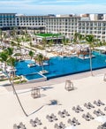 Aerial view of Hyatt Zilara Cap Cana's beach, pool and hotel in Punta Cana, Dominican Republic