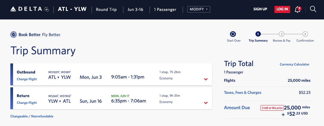 A trip from Atlanta to British Columbia using Delta miles