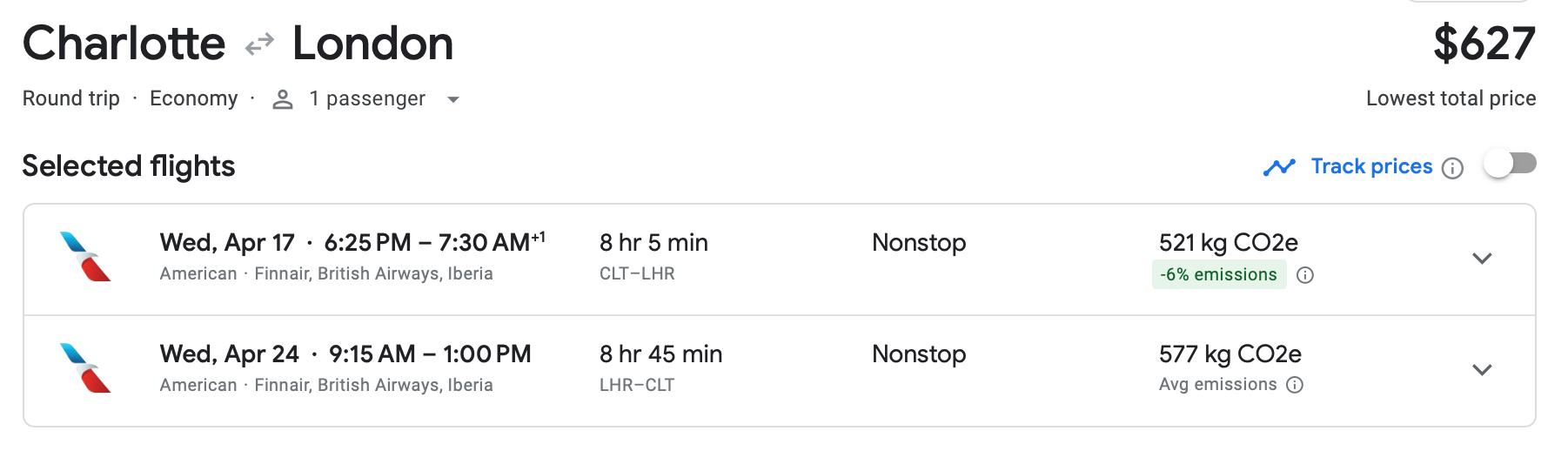charlotte to london flight