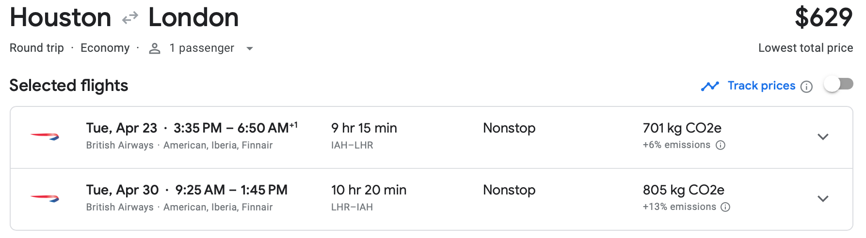 houston to london flight