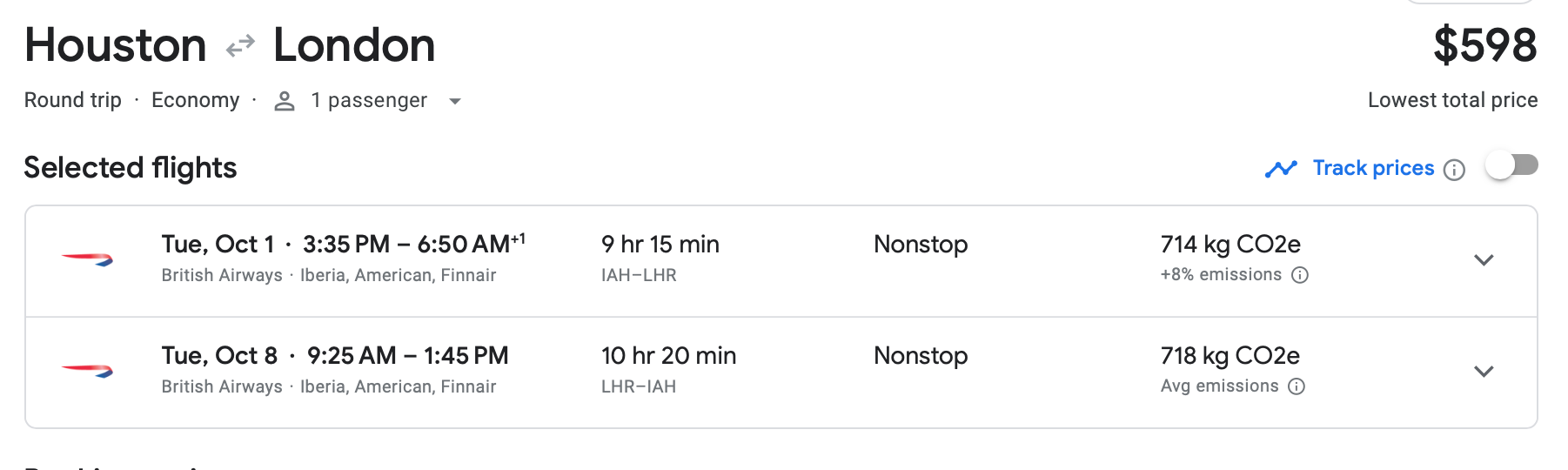 houston to london flight