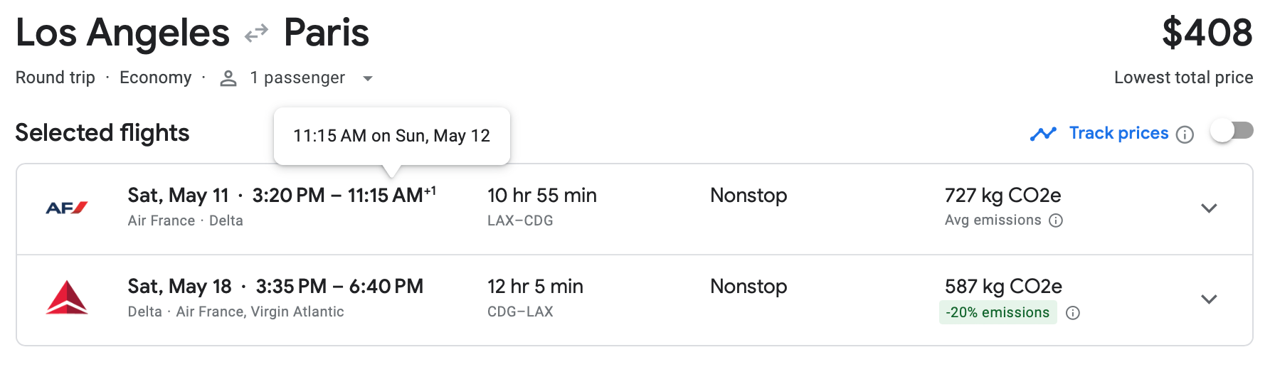 la to paris flight