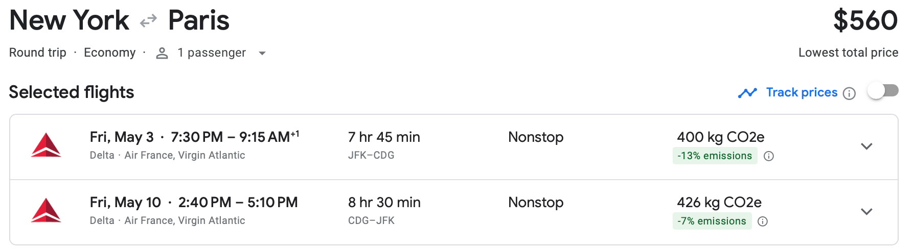 new york to paris