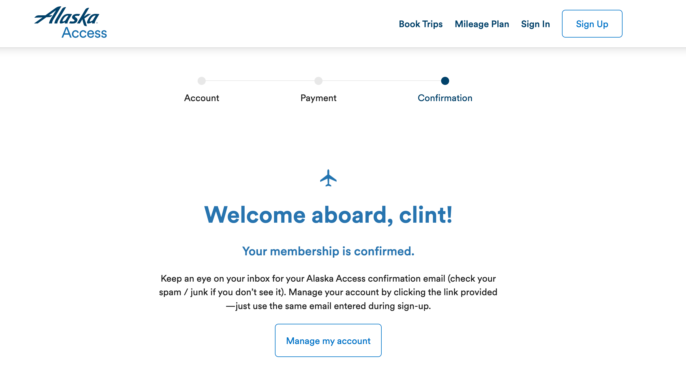 All Access signup confirmation.