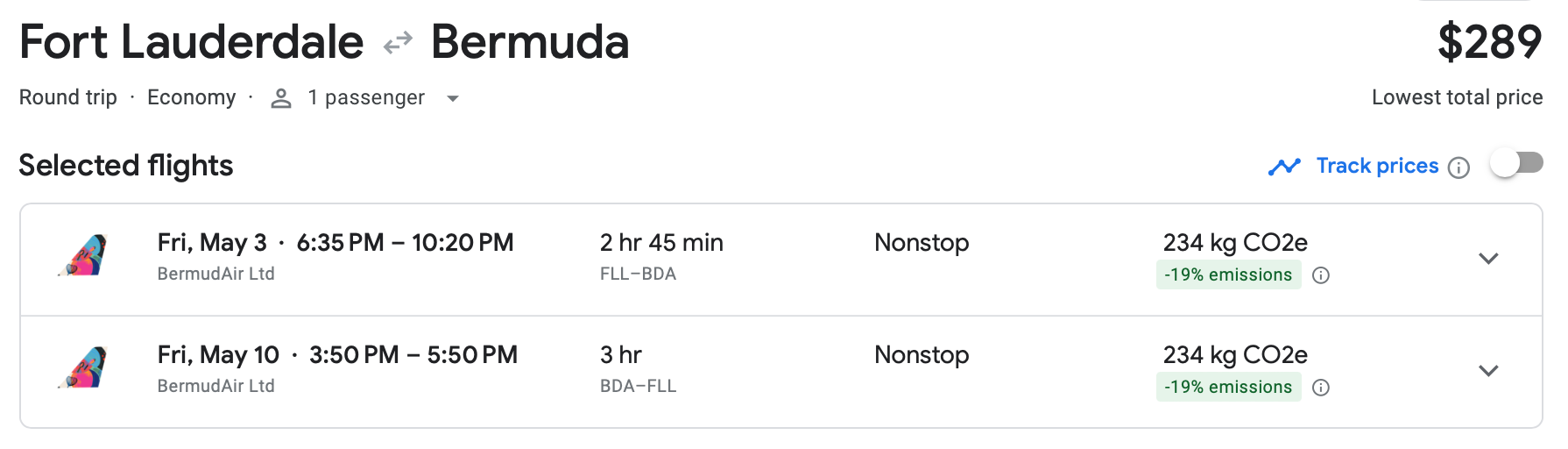 fort lauderdale to bermuda flight on google